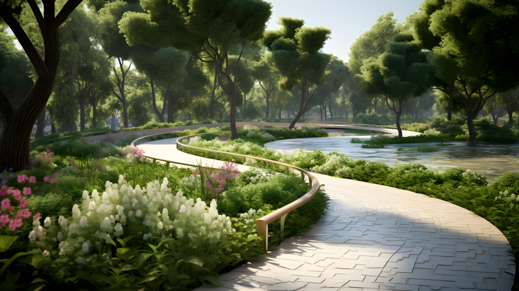 缤纷曲线花园路径摄影图片