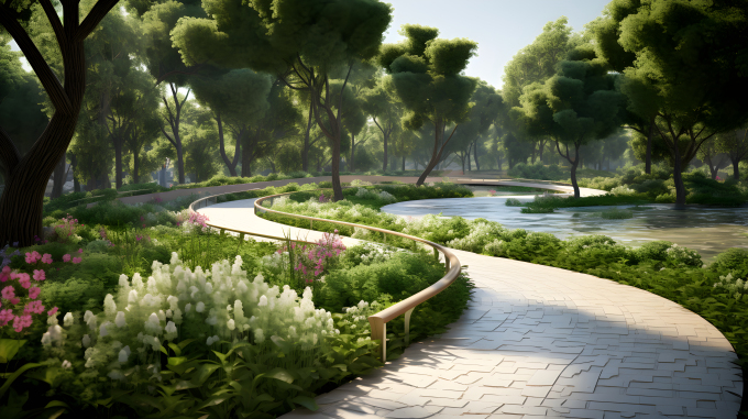 缤纷曲线花园路径摄影图片