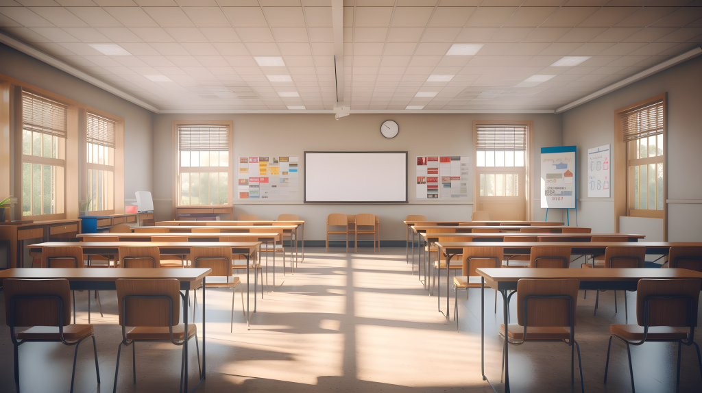 空教室内光影写实摄影图版权图片下载