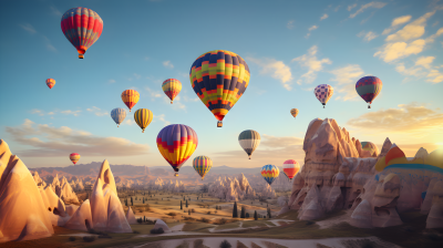 沙漠天空中的热气球摄影图片