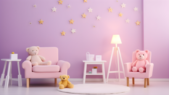 充满童趣的紫色儿童房摄影图片