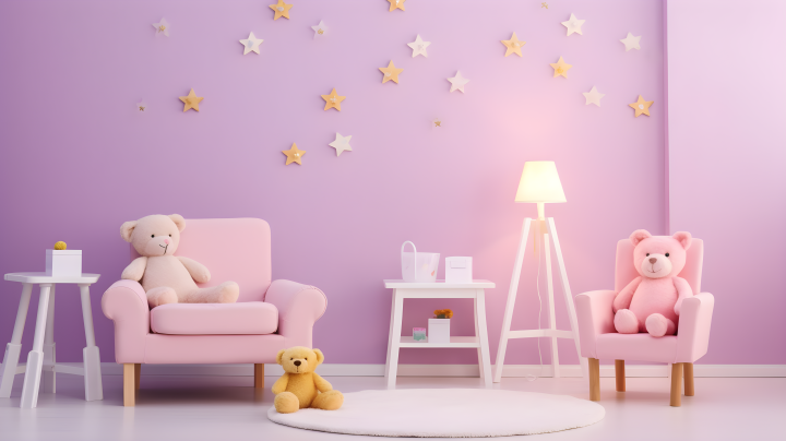 充满童趣的紫色儿童房摄影版权图片下载