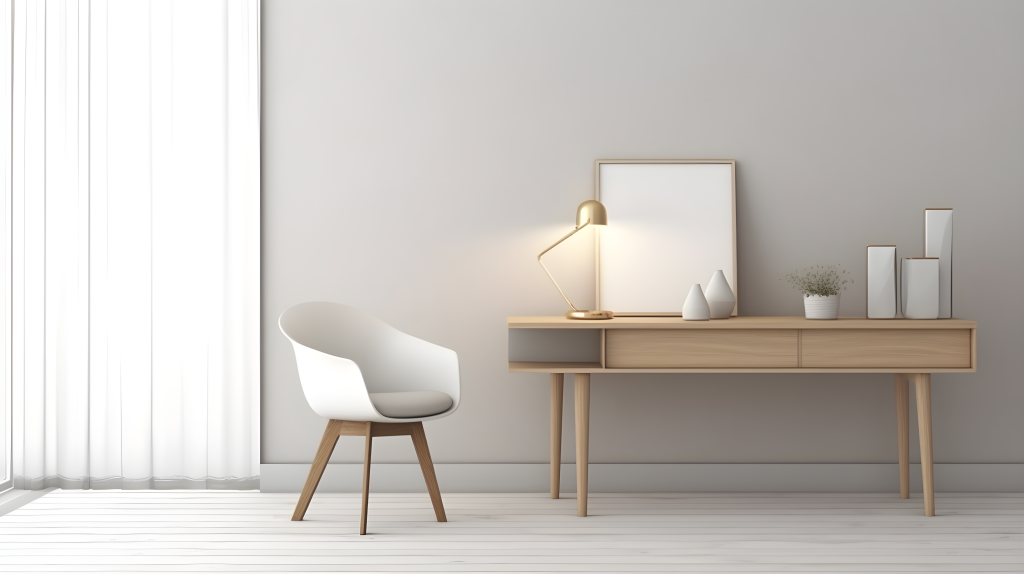 现代北欧风格灰色白色椅子桌子开窗摄影版权图片下载