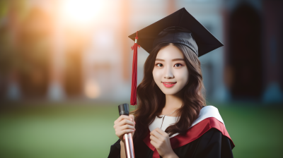 亚洲青年女子毕业礼服摄影图片