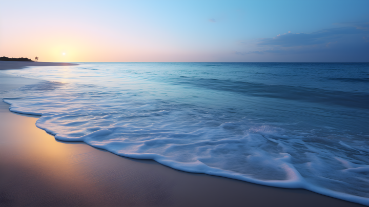 暮色中的海滩波澜摄影图版权图片下载