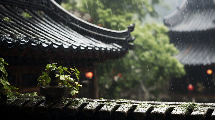 中国村庄中的雨滴-自然灵感风格摄影版权图片下载