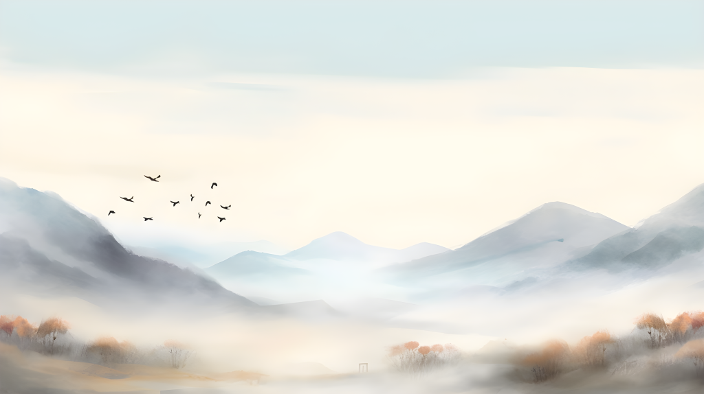 山谷中飞翔的鸟群摄影图