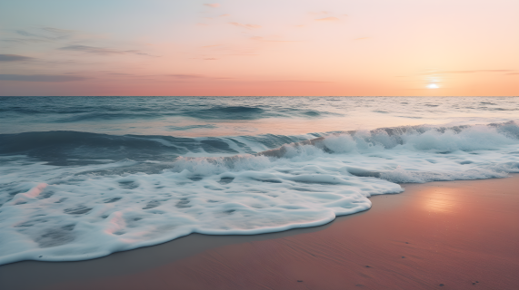 黄昏海滩波浪摄影图片