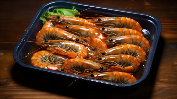 饭盒里的油焖大虾摄影图版权图片下载