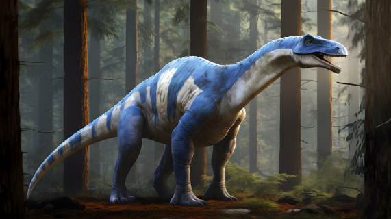 蓝灰恐龙穿越森林的高清图