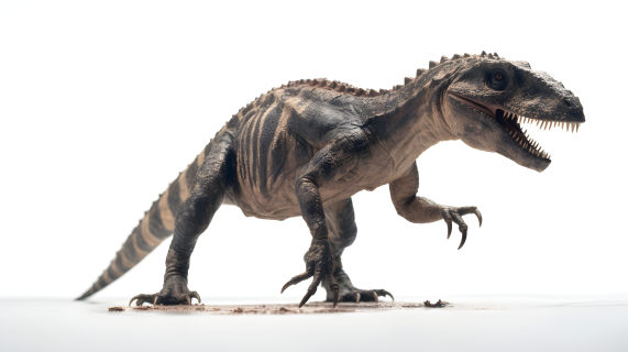 白色背景下的恐龙模型摄影图片