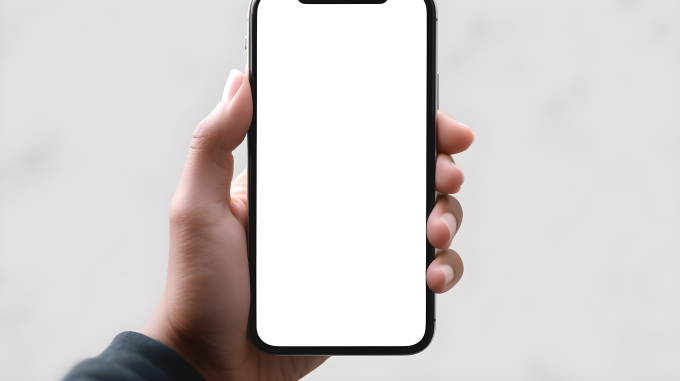白屏上的女性手持iPhone X摄影图片
