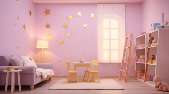 星星艺术风格的粉色儿童房摄影图片