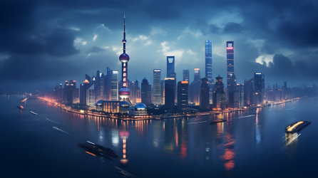 暮色中的上海城市景观摄影图片
