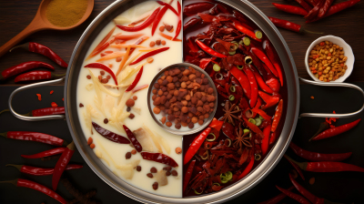 红辣椒与幻彩融合的火锅底料摄影图片