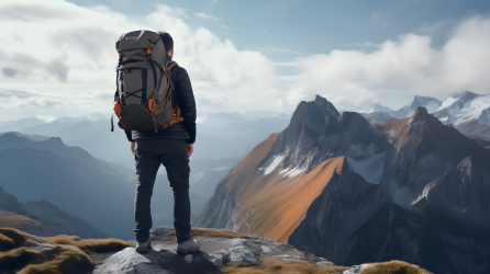 背包男子登山摄影图