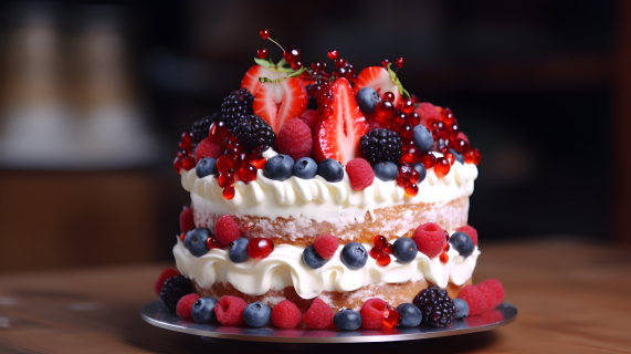 果香四溢的白霜水果蛋糕摄影图