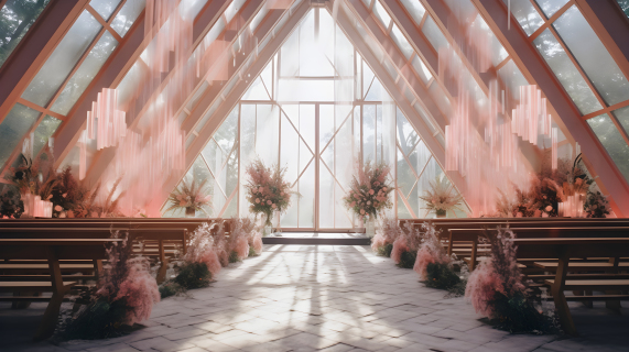粉色水晶教堂婚礼摄影图片