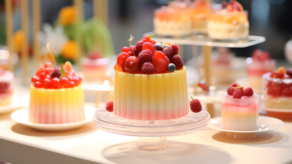 甜品店蔓越莓美味蛋糕摄影图