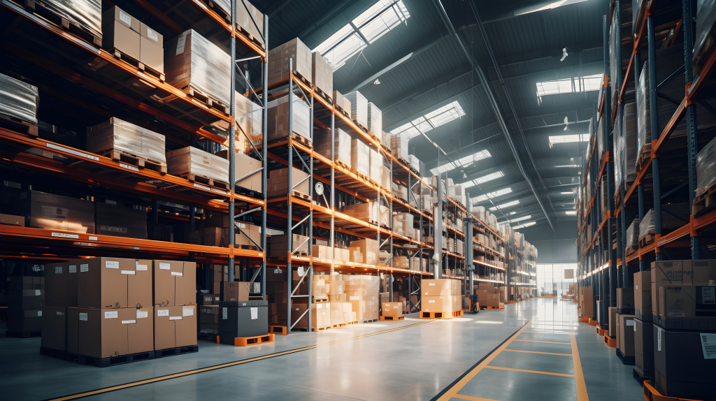 和谐色彩的仓库箱架摄影图