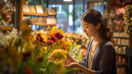 花店购买鲜花的摄影图片