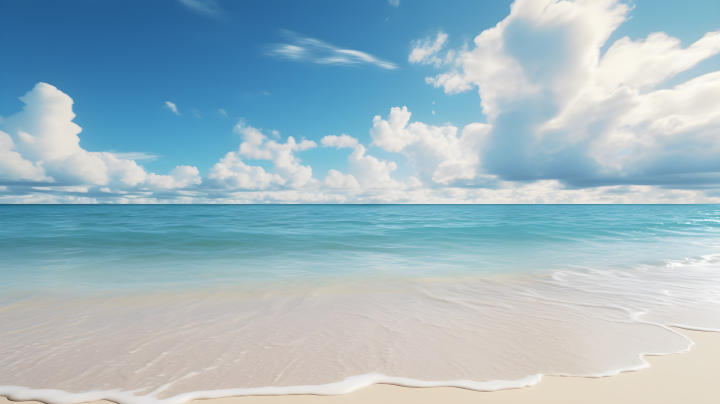 安静澄澈蓝色海天下的白沙滩摄影图版权图片下载