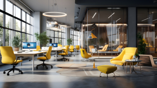 灰墙黄椅办公室摄影图片