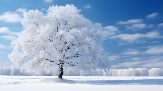 蓝色天空下的雪景风光摄影图