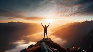 山顶日出怀抱摄影图