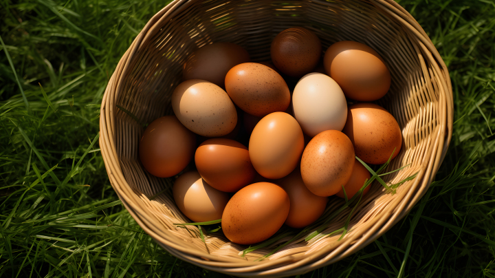 草地上充满质感的褐色鸡蛋摄影版权图片下载