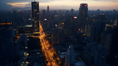 中国城市黄昏时的航拍街景摄影图片