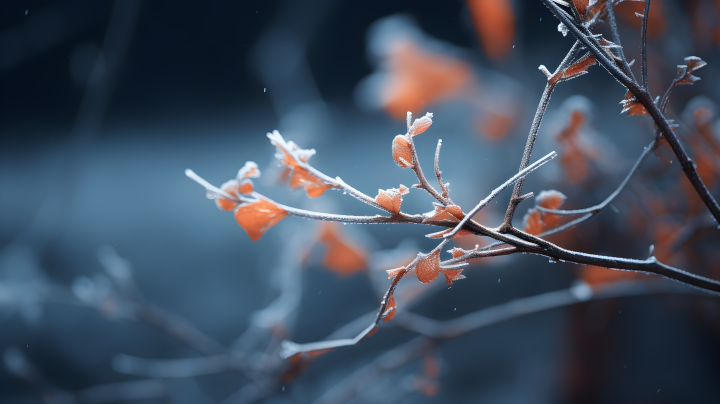 冬季橙色树叶唯美风景摄影图版权图片下载