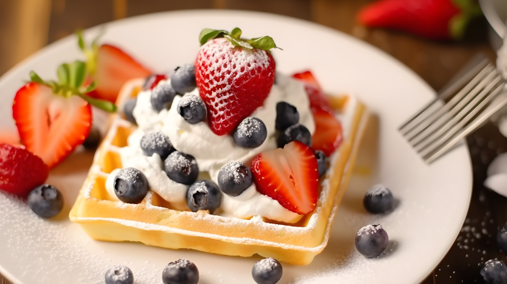 水果装饰的华夫饼摄影版权图片下载