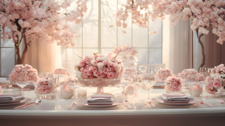 粉色鲜花餐桌摄影版权图片下载