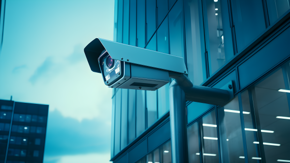 朦胧幻影的玻璃建筑旁CCTV摄影图
