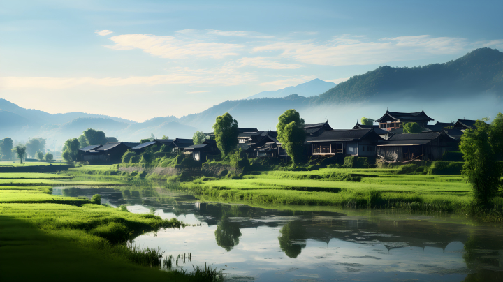 青山绿水，中国农村风光摄影图版权图片下载