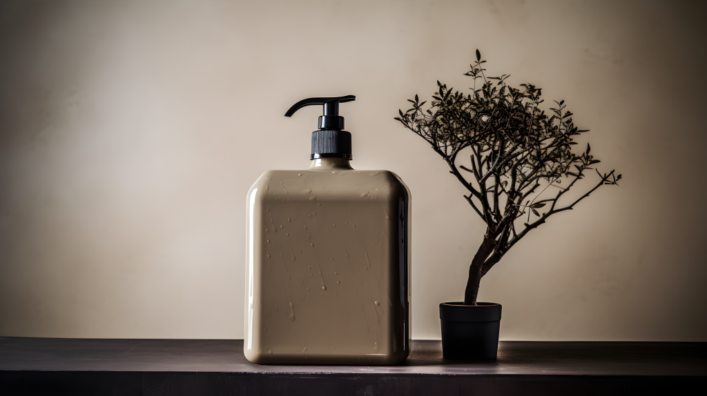 纸板风格的天然洗手液瓶摄影版权图片下载