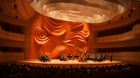 夏威夷音乐大厅中的西周朝风格黑白橙交响乐摄影图片