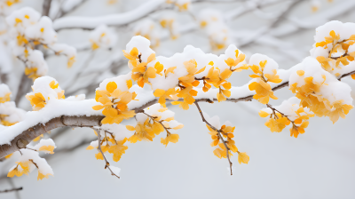 雪覆枝头唯美黄花摄影图