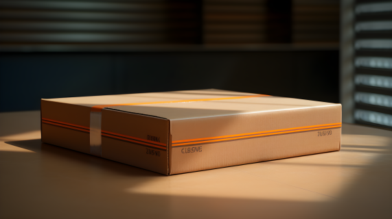 魔幻港口风格，浅橙褐色的卡纸盒摄影图