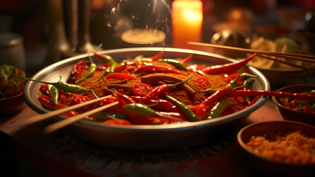 鲜红金色街头炒辣椒蔬菜摄影图片