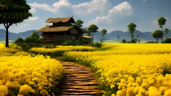 亚洲田园黄花摄影图片