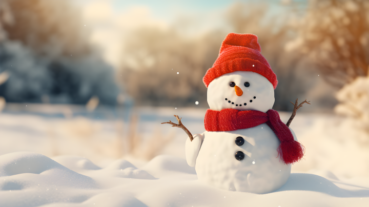 温暖爱意中的红色雪人摄影图版权图片下载