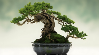 苔藓盆景树池内的苔藓小树摄影图