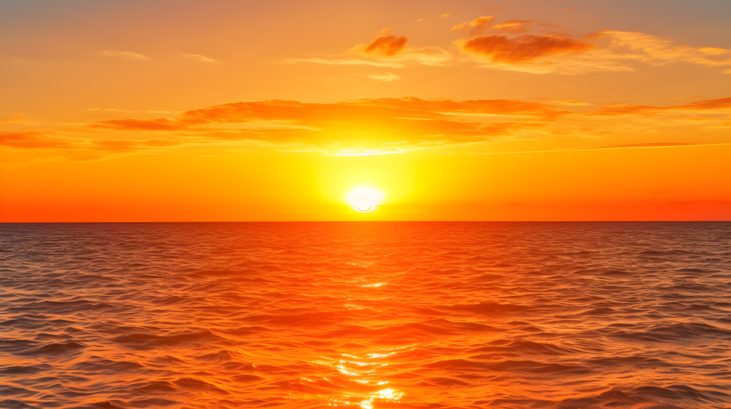 夕阳西下，海上霞光绚烂的摄影图片