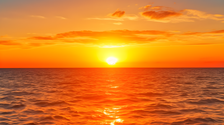 夕阳西下，海上霞光绚烂的摄影版权图片下载