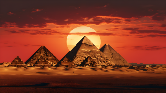 埃及金碧辉煌的三座金字塔摄影图片