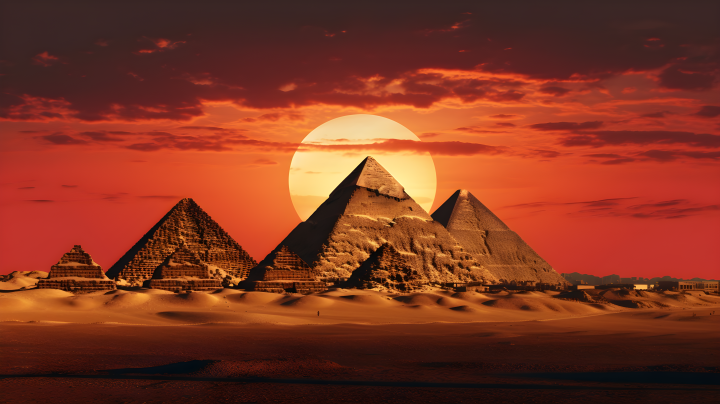 埃及金碧辉煌的三座金字塔摄影版权图片下载