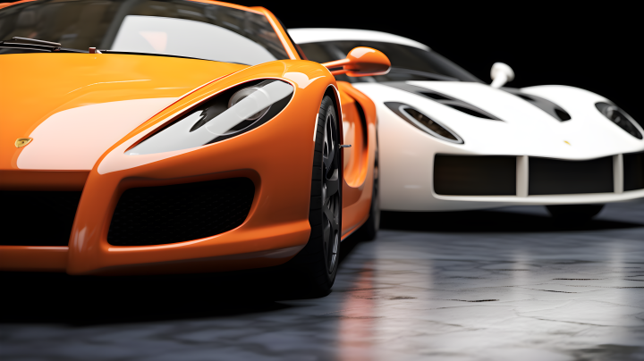 橙白两款跑车高清摄影版权图片下载