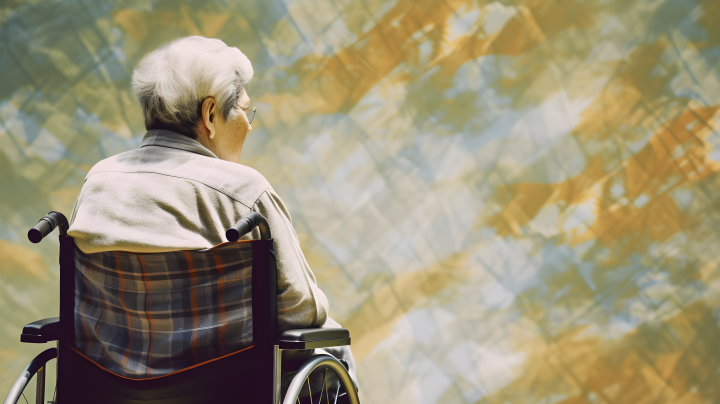 轮椅上的老年女性户外摄影版权图片下载